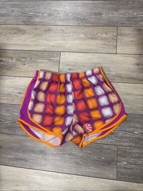Nike Purple Athletic Shorts with Orange Trim and Multicolor Dots